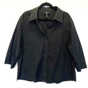 Foxcroft Non Iron Shaped Fit Button Up Shirt 20W Black 3/4 Sleeve Blouse Stretch